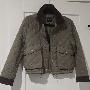 Love Tree Quilted Jacket with Brown Trim